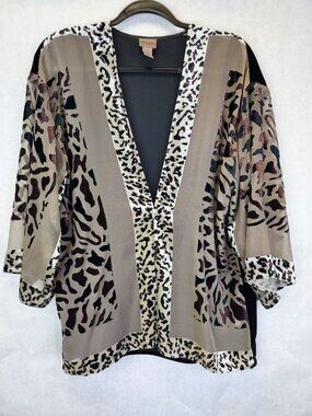Easywear by Chico's Velvet Burn Out Kimono Women M Animal Print Jacket Top Artsy